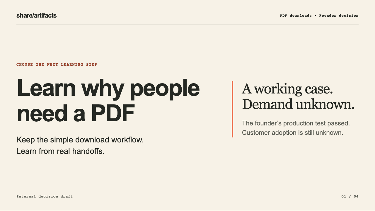 New PDF decision deck using the same typography, cream background and coral accent with different content
