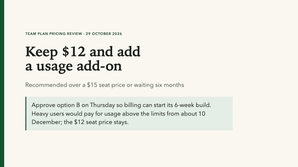 Slide 1: Keep $12 and add a usage add-on